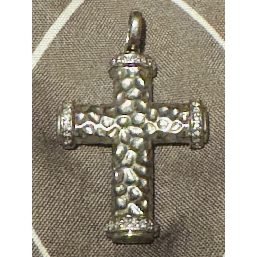 BH 925 Sterling Silver Diamond Accent Nugget Cross Pendant 7.4g 1.6”